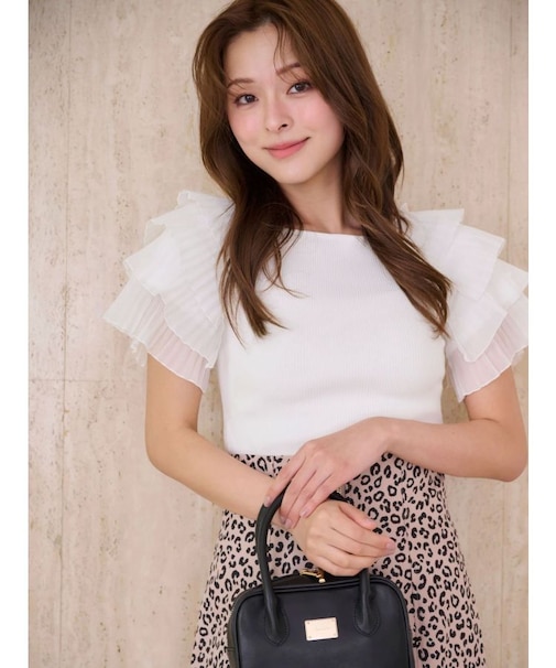 異素材ティアードスリーブニット