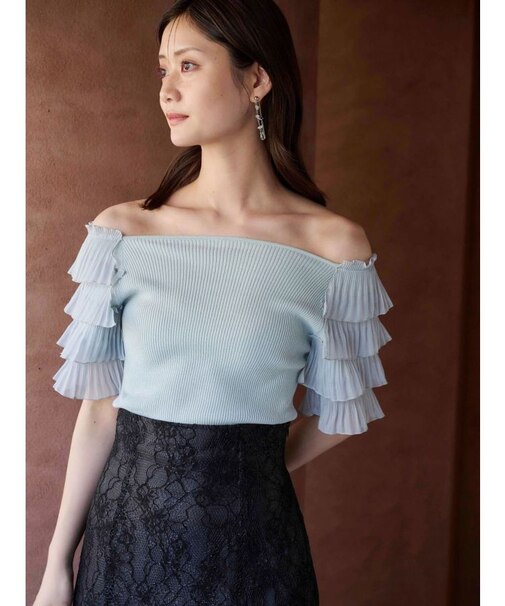 異素材ティアードスリーブニット