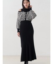 ツイードニットカーデドッキングマーメイドニットワンピース