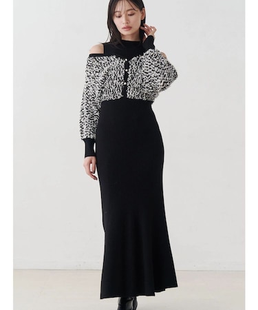 ツイードニットカーデドッキングマーメイドニットワンピース