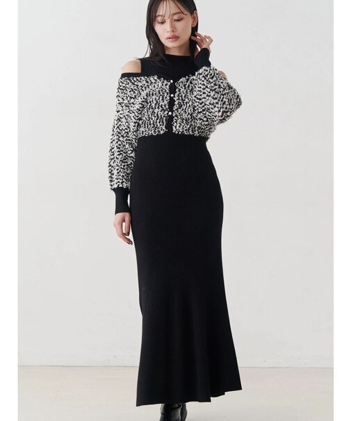 ツイードニットカーデドッキングマーメイドニットワンピース