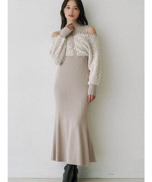 ツイードニットカーデドッキングマーメイドニットワンピース