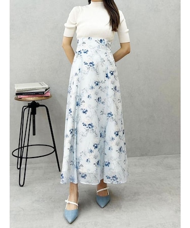 レイヤード花柄ニットドッキングワンピース