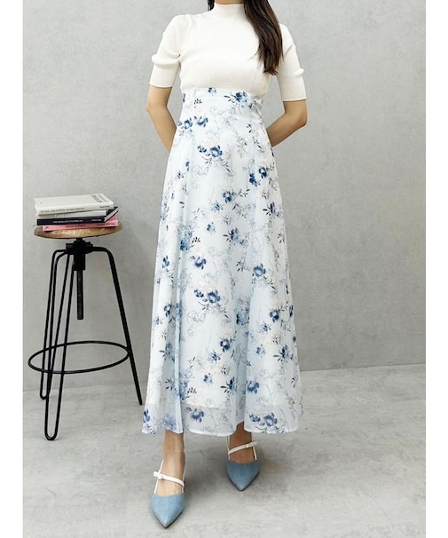 レイヤード花柄ニットドッキングワンピース