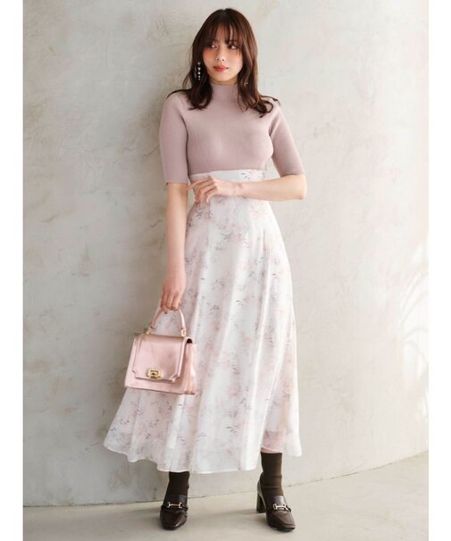 レイヤード花柄ニットドッキングワンピース