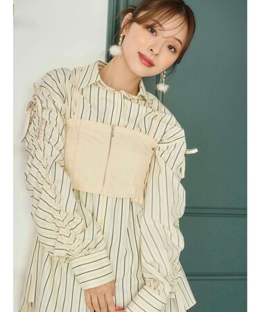 シャーリングZIPビスチェセットシャツ