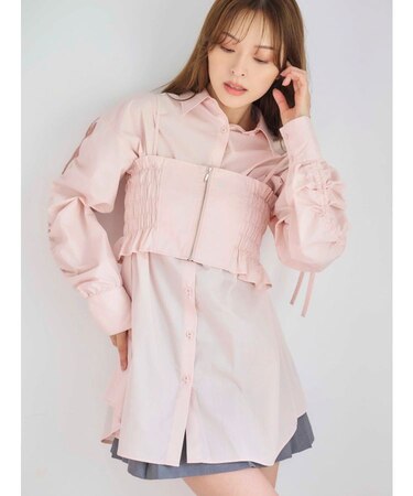 シャーリングZIPビスチェセットシャツ