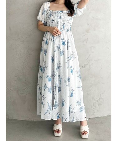 ボタニカルフラワー2WAYシャーリングワンピース