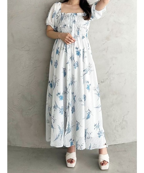 ボタニカルフラワー2WAYシャーリングワンピース