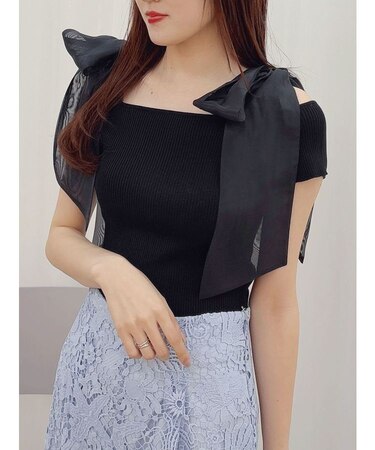 ショルダーリボンニット