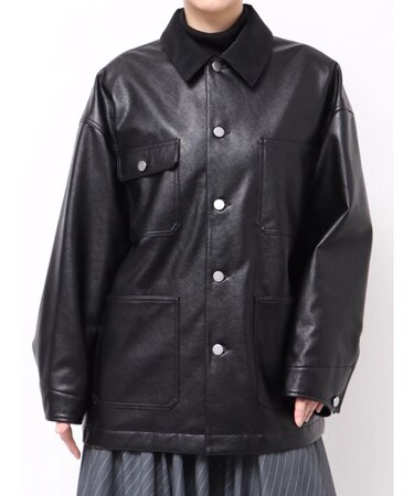 【OUNNOUN】フェイクレザーカバーオール