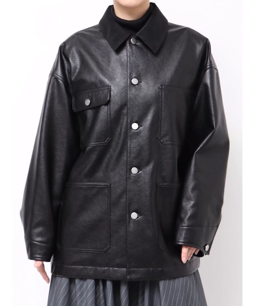 【OUNNOUN】フェイクレザーカバーオール