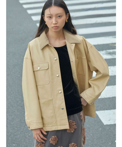 【OUNNOUN】フェイクレザーカバーオール