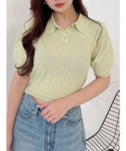 ラメポロニットトップス