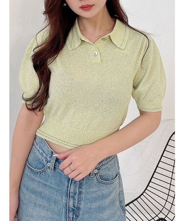 ラメポロニットトップス