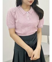 ラメポロニットトップス