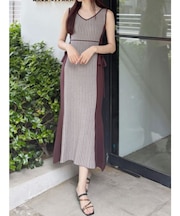 チェックサイドレースアップニットワンピース