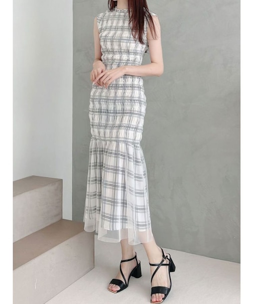 シアーチェックシャーリングマーメイドワンピース