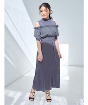 異素材ドッキングオフショルニットハーフスリーブワンピース