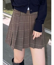 チェックプリーツミニスカパン