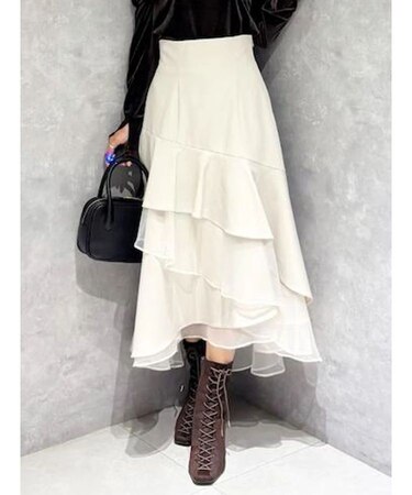 異素材使いティアードスカート