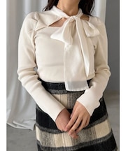 異素材リボンカットアウトニット