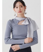 異素材リボンカットアウトニット