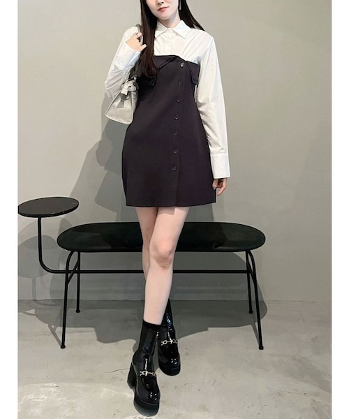 WEB限定カラーあり】シャツレイヤード風ニットドッキングミニ