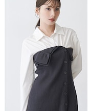 【WEB限定カラーあり】シャツレイヤード風ニットドッキングミニワンピース