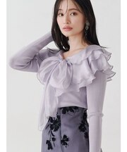 異素材ラッフルリボンリブニット