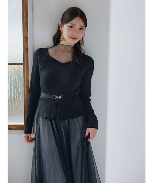 ビットニットドットチュールドッキングワンピース