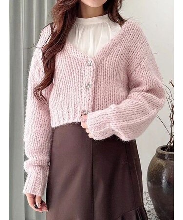 ローゲージデザインボタンカーディガン