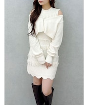 ツイードニットミニワンピースカーデアンサンブル