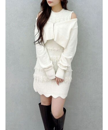 ツイードニットミニワンピースカーデアンサンブル