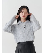 ケーブルポロ衿ニット