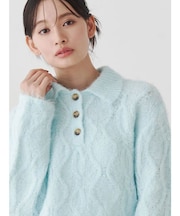 ケーブルポロ衿ニット