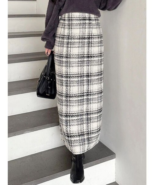 チェックツィードタイトスカート