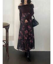 花柄オフショルニットドッキングワンピース