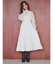 異素材ドッキングプリーツフレアニットワピース