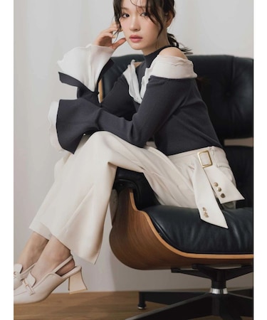 【セットアップ着用可】サイドベルトストレートパンツ