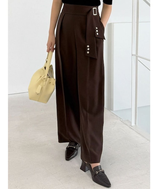 【セットアップ着用可】サイドベルトストレートパンツ