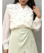 シフォンロングスリーブラッフルブラウス