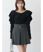 ベルト付きチェックプリーツミニスカパン