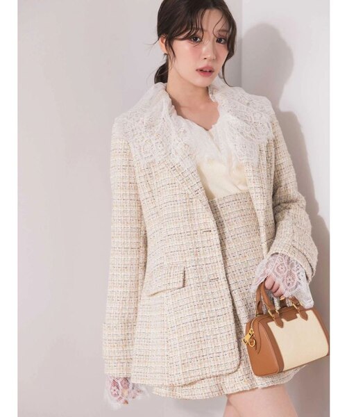 セットアップ着用可】フィットアンドフレアツイードジャケット