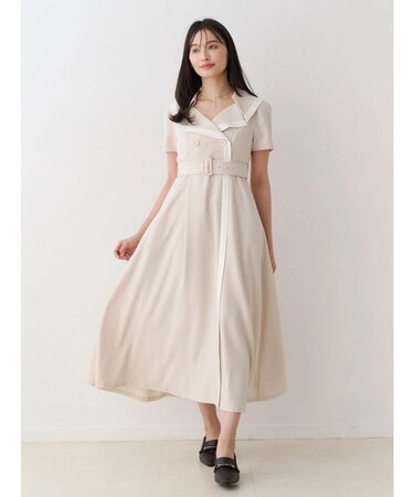 バイカラーハーフスリーブトレンチフレアワンピース