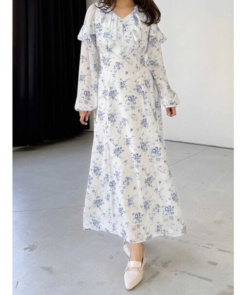 ラッフルカラーパターンワンピース