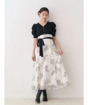 ブーケ花柄ニットドッキングワンピース