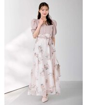 ブーケ花柄ニットドッキングワンピース