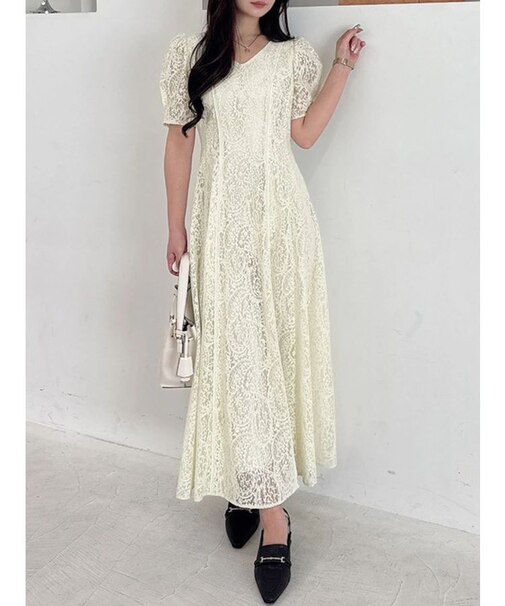 レースパイピングロングワンピース