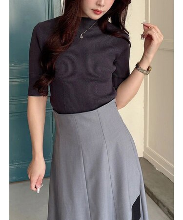 ハーフスリーブリブニット